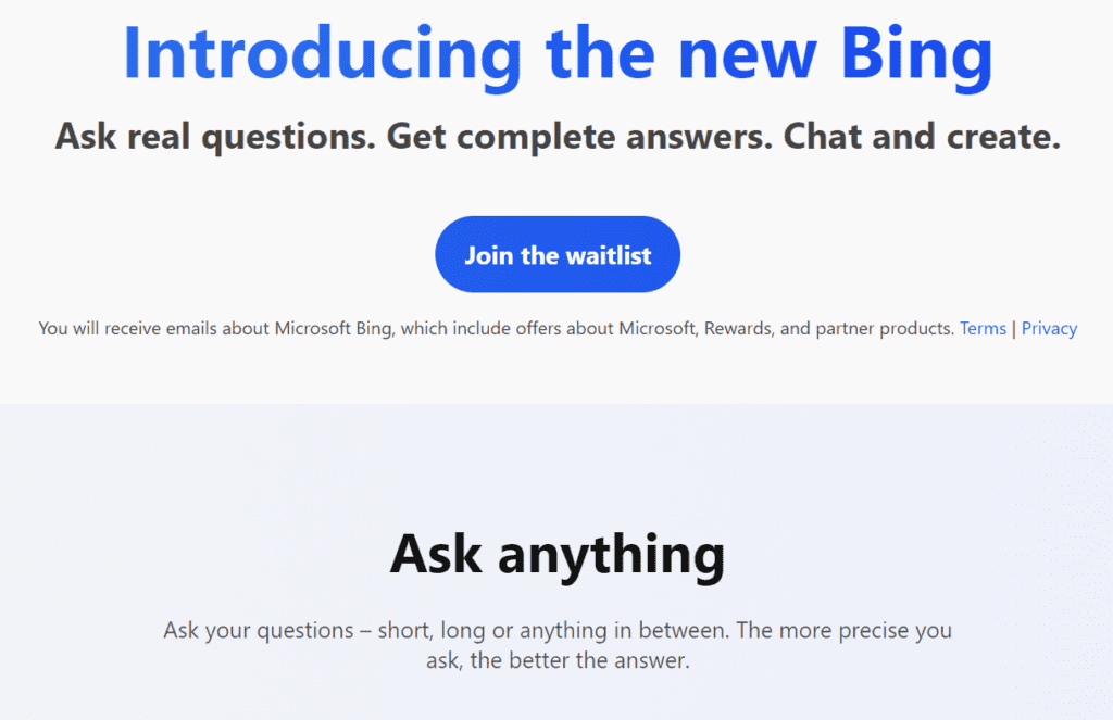 Join the waitlist for ChatGPT Bing.