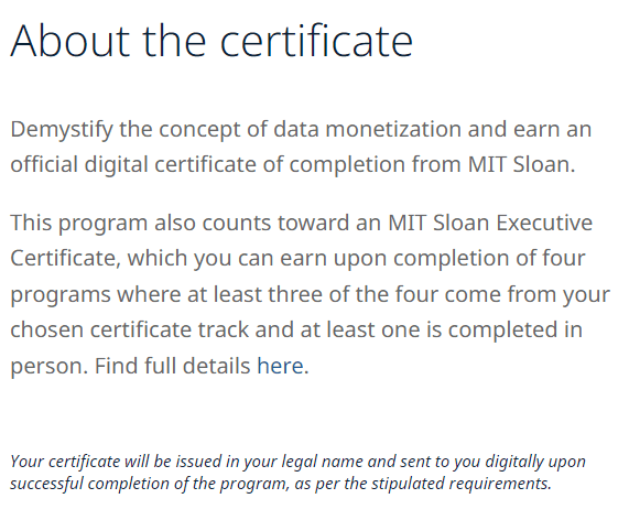 MIT Sloan certificate