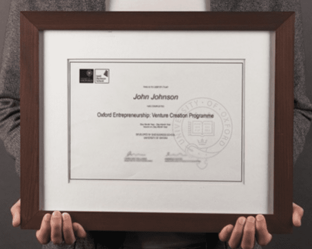 Oxford Entrepreneurship Venture Creation Programme Certificate